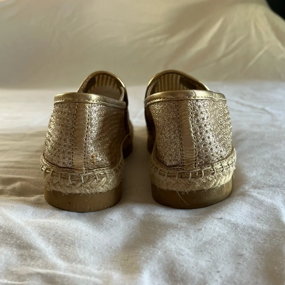 Michael Kors Hastings Metallic Linen Slip on Gold Espadrille Loafer Womens sz 6M